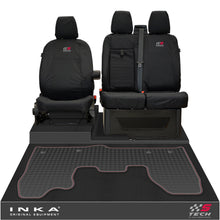 Load image into Gallery viewer, Ford Transit Custom INKA Front 1+2 Tailored Waterproof Seat Covers &amp; Tailored Rubber Mat Black MY-12-23 (Choice of 7 Colours) - S-TECH Embroidery
