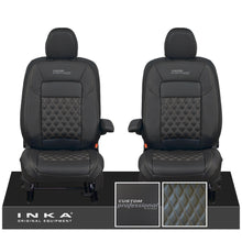 Load image into Gallery viewer, All New Ford Transit Custom Front 1+1 CUSTOM PROFESSIONAL INKA Bentley Leatherette Tailored Seat Covers Black MY-2024 (Choice of 7 Colours)
