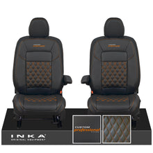 Load image into Gallery viewer, All New Ford Transit Custom Front 1+1 CUSTOM PROFESSIONAL INKA Bentley Leatherette Tailored Seat Covers Black MY-2024 (Choice of 7 Colours)
