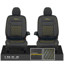 Load image into Gallery viewer, All New Ford Transit Custom Front 1+1 CUSTOM PROFESSIONAL INKA Bentley Leatherette Tailored Seat Covers Black MY-2024 (Choice of 7 Colours)
