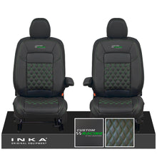 Load image into Gallery viewer, All New Ford Transit Custom Front 1+1 CUSTOM RACING INKA Bentley Leatherette Tailored Seat Covers Black MY-2024 (Choice of 7 Colours)
