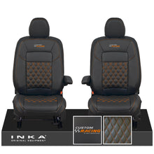 Load image into Gallery viewer, All New Ford Transit Custom Front 1+1 CUSTOM RACING INKA Bentley Leatherette Tailored Seat Covers Black MY-2024 (Choice of 7 Colours)
