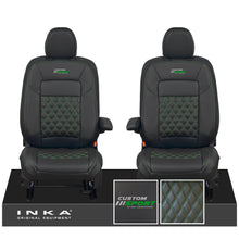 Load image into Gallery viewer, All New Ford Transit Custom Front 1+1 CUSTOM SPORT INKA Bentley Leatherette Tailored Seat Covers Black MY-2024 (Choice of 7 Colours)
