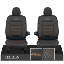Load image into Gallery viewer, All New Ford Transit Custom Front 1+1 CUSTOM SPORT INKA Bentley Leatherette Tailored Seat Covers Black MY-2024 (Choice of 7 Colours)
