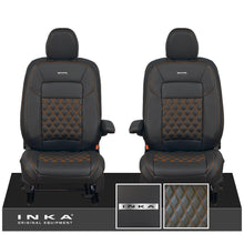 Load image into Gallery viewer, All New Ford Transit Custom Front 1+1 Steel Badge INKA Bentley Leatherette Tailored Seat Covers Black MY-2024 (Choice of 7 Colours)
