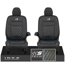 Load image into Gallery viewer, All New Ford Transit Custom Front 1+1 S-TECH INKA Bentley Leatherette Tailored Seat Covers Black MY-2024 (Choice of 7 Colours)
