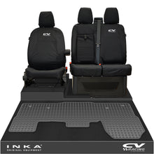 Load image into Gallery viewer, Ford Transit MK8/MK9 INKA Front 1+2 Tailored Waterproof Seat Covers &amp; Tailored Rubber Mat Black MY-2014 Onwards (Choice of 7 Colours)
