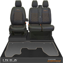 Load image into Gallery viewer, Ford Transit Custom MK1 Front 1+2 Bentley Diamond Quilt Leatherette Tailored Seat Covers &amp; Tailored Rubber Mat Black MY-12-23 (Choice of 7 Colours) - Custom Professional Embroidery

