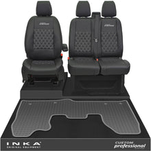 Load image into Gallery viewer, Ford Transit Custom MK1 Front 1+2 Bentley Diamond Quilt Leatherette Tailored Seat Covers &amp; Tailored Rubber Mat Black MY-12-23 (Choice of 7 Colours) - Custom Professional Embroidery
