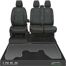 Load image into Gallery viewer, Ford Transit Custom MK1 Front 1+2 Bentley Diamond Quilt Leatherette Tailored Seat Covers &amp; Tailored Rubber Mat Black MY-12-23 (Choice of 7 Colours) - Custom Sport Embroidery
