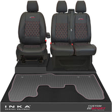 Load image into Gallery viewer, Ford Transit Custom MK1 Front 1+2 Bentley Diamond Quilt Leatherette Tailored Seat Covers &amp; Tailored Rubber Mat Black MY-12-23 (Choice of 7 Colours) - Custom Sport Embroidery
