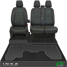 Load image into Gallery viewer, Ford Transit Custom MK1 Front 1+2 Bentley Diamond Quilt Leatherette Tailored Seat Covers &amp; Tailored Rubber Mat Black MY-12-23 (Choice of 7 Colours) - R-SPORT Embroidery
