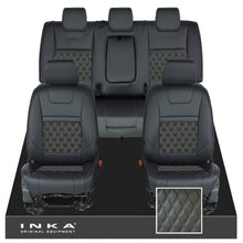 Load image into Gallery viewer, Ford Ranger Wildtrak Front &amp; Rear Triple INKA Bentley Leatherette Tailored Seat Covers Black MY16-22
