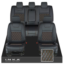 Load image into Gallery viewer, Ford Ranger Wildtrak Front &amp; Rear Triple INKA Bentley Leatherette Tailored Seat Covers Black MY16-22
