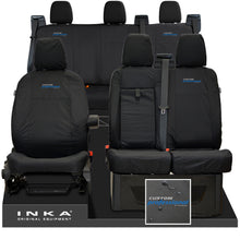 Load image into Gallery viewer, Ford Transit Custom INKA Front 1+2 &amp; Rear Triple Tailored Waterproof Seat Covers Black MY-12-23 (Choice of 7 Colours) - Custom Professional Embroidery
