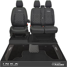 Load image into Gallery viewer, Ford Transit Custom Front 1+2 Bentley Diamond Quilt Tailored Seat Covers &amp; Matching Tailored Floor Mat Black MY2012-23
