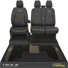 Load image into Gallery viewer, Ford Transit Custom Front 1+2 Bentley Diamond Quilt Tailored Seat Covers &amp; Matching Tailored Floor Mat Black MY2012-23
