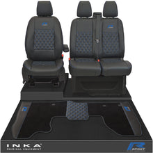 Load image into Gallery viewer, Ford Transit Custom Front 1+2 Bentley Diamond Quilt Tailored Seat Covers &amp; Matching Tailored Floor Mat Black MY2012-23 - R-SPORT Embroidery
