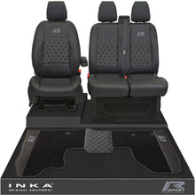 Load image into Gallery viewer, Ford Transit Custom Front 1+2 Bentley Diamond Quilt Tailored Seat Covers &amp; Matching Tailored Floor Mat Black MY2012-23 - R-SPORT Embroidery

