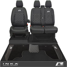 Load image into Gallery viewer, Ford Transit Custom Front 1+2 Bentley Diamond Quilt Tailored Seat Covers &amp; Matching Tailored Floor Mat Black MY2012-23 - R-SPORT Embroidery
