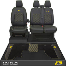 Load image into Gallery viewer, Ford Transit Custom Front 1+2 Bentley Diamond Quilt Tailored Seat Covers &amp; Matching Tailored Floor Mat Black MY2012-23 - R-SPORT Embroidery
