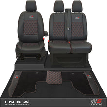 Load image into Gallery viewer, Ford Transit Custom Front 1+2 Bentley Diamond Quilt Tailored Seat Covers &amp; Matching Tailored Floor Mat Black MY2012-23
