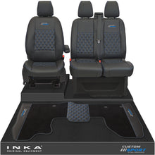 Load image into Gallery viewer, Ford Transit Custom Front 1+2 Bentley Diamond Quilt Tailored Seat Covers &amp; Matching Tailored Floor Mat Black MY2012-23

