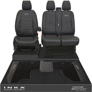 Ford Transit Custom Front 1+2 Bentley Diamond Quilt Tailored Seat Covers & Matching Tailored Floor Mat Black MY2012-23