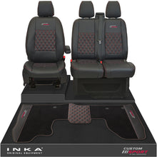 Load image into Gallery viewer, Ford Transit Custom Front 1+2 Bentley Diamond Quilt Tailored Seat Covers &amp; Matching Tailored Floor Mat Black MY2012-23
