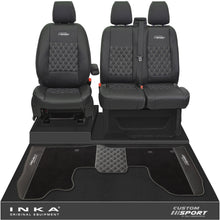 Load image into Gallery viewer, Ford Transit Custom Front 1+2 Bentley Diamond Quilt Tailored Seat Covers &amp; Matching Tailored Floor Mat Black MY2012-23

