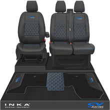 Load image into Gallery viewer, Ford Transit MK8/MK9 Front 1+2 Bentley Diamond Quilt Tailored Seat Covers &amp; Matching Tailored Floor Mat Black MY2014 Onwards
