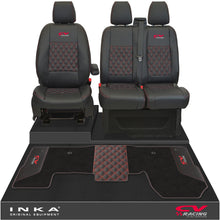 Load image into Gallery viewer, Ford Transit MK8/MK9 Front 1+2 Bentley Diamond Quilt Tailored Seat Covers &amp; Matching Tailored Floor Mat Black MY2014 Onwards
