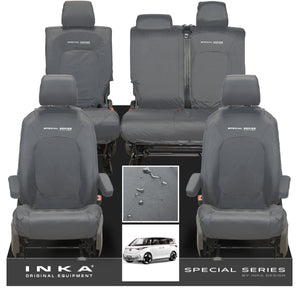 VW ID Buzz Life, Style, GTX Front & Rear Full Set INKA Tailored Waterproof Seat Covers Grey with Embroidery MY22 onwards