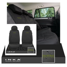 Load image into Gallery viewer, Land Rover Defender INKA Front 1+1 &amp; Rear 60/40 Split Set Tailored Waterproof Seat Covers Black MY-07-16 - Balmoral Embroidery

