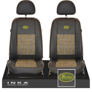 Land Rover Defender L316 INKA Front 1+1 Tailored Leatherette Seat Covers Ebony Black & Harris Tweed MY07-16 With Embroidery