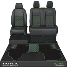 Load image into Gallery viewer, Mercedes Benz Sprinter Front 1+2 Bentley Leatherette Tailored Seat Covers &amp; Matching Tailored Floor Mat Black MY-2018> (7 Colours) - CV Racing Embroidery
