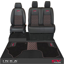 Load image into Gallery viewer, Mercedes Benz Sprinter Front 1+2 Bentley Leatherette Tailored Seat Covers &amp; Matching Tailored Floor Mat Black MY-2018> (7 Colours) - CV Racing Embroidery
