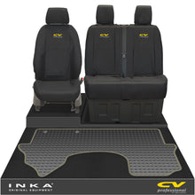 Load image into Gallery viewer, New Mercedes Benz Sprinter INKA Front 1+2 Tailored Waterproof Seat Covers &amp; Tailored Rubber Mat Black MY18 To Present - CV Professional Embroidery
