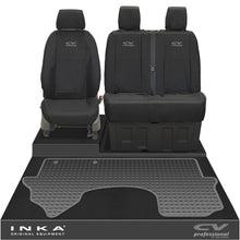 Load image into Gallery viewer, New Mercedes Benz Sprinter INKA Front 1+2 Tailored Waterproof Seat Covers &amp; Tailored Rubber Mat Black MY18 To Present - CV Professional Embroidery
