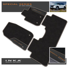 Load image into Gallery viewer, Nissan Ariya Car Mats (Front &amp; Rear Set) with Premium Carpet &amp; OEM Leatherette Fits MY22 Onwards

