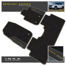 Load image into Gallery viewer, Nissan Ariya Car Mats (Front &amp; Rear Set) with Premium Carpet &amp; OEM Leatherette Fits MY22 Onwards

