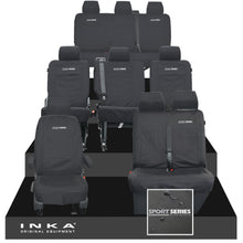 Load image into Gallery viewer, VW Transporter Shuttle T6.1, T6 Full Set Tailored Waterproof Seat Covers Black MY 15-23 - Sport-Series Embroidery
