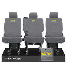 Load image into Gallery viewer, VW Transporter Shuttle T6.1, T6 Rear 1+1+1 Tailored Waterproof Seat Covers Grey MY-15-23 - CV Professional Embroidery
