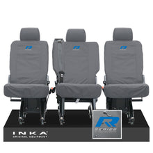Load image into Gallery viewer, VW Transporter Shuttle T6.1, T6 Rear 1+1+1 Tailored Waterproof Seat Covers Grey MY-15-23 - R-Series Embroidery
