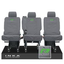 Load image into Gallery viewer, VW Transporter Shuttle T6.1, T6 Rear 1+1+1 Tailored Waterproof Seat Covers Grey MY-15-23 - R-Series Embroidery
