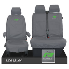 Load image into Gallery viewer, VW Transporter Shuttle T6.1, T6 Front 1+2 Tailored Waterproof Seat Covers Grey MY-15-23 - R-Series Embroidery
