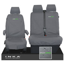 Load image into Gallery viewer, VW Transporter Shuttle T6.1, T6 Front 1+2 Tailored Waterproof Seat Covers Grey MY-15-23 - Sport-Series Embroidery
