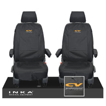 Load image into Gallery viewer, VW Transporter Shuttle T6.1, T6 Front 1+1 Tailored Waterproof Seat Covers Black MY-15-23 - Plain (inferred) Embroidery
