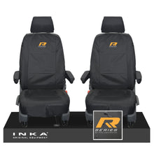 Load image into Gallery viewer, VW Transporter Shuttle T6.1, T6 Front 1+1 Tailored Waterproof Seat Covers Black MY-15-23 - R-Series Embroidery
