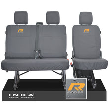 Load image into Gallery viewer, VW Transporter T6.1, T6 INKA Rear Set 2+1 Tailored Waterproof Seat Covers Grey - R-Series Embroidery
